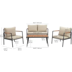 Teamson Cushioned Backrest & Wood Armrests Conversation Set Outdoor Patio Furniture