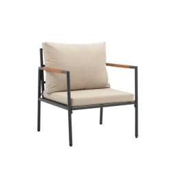 Teamson Cushioned Backrest & Wood Armrests Conversation Set Outdoor Patio Furniture