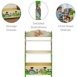Kids Teamson Fantasy Fields Dinosaur Kingdom Bookshelf with Storage Drawer, Multi