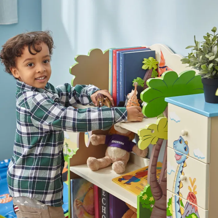 Kids Teamson Fantasy Fields Dinosaur Kingdom Bookshelf with Storage Drawer, Multi