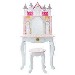 Kids Teamson Fantasy Fields Dreamland Castle Kids Vanity Table & Stool, White & Pink