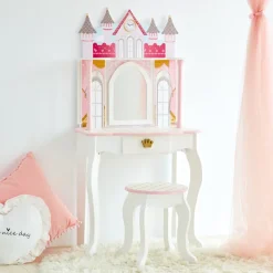 Kids Teamson Fantasy Fields Dreamland Castle Kids Vanity Table & Stool, White & Pink