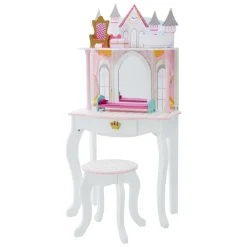 Kids Teamson Fantasy Fields Dreamland Castle Kids Vanity Table & Stool, White & Pink