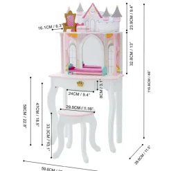 Kids Teamson Fantasy Fields Dreamland Castle Kids Vanity Table & Stool, White & Pink