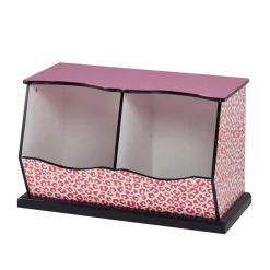 Kids Teamson Fantasy Fields Fashion Leopard Prints Miranda Toy Cubby Storage, Pink/Black -FINAL SALE