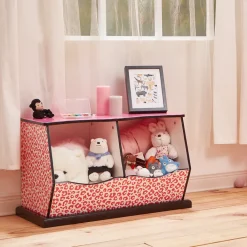 Kids Teamson Fantasy Fields Fashion Leopard Prints Miranda Toy Cubby Storage, Pink/Black -FINAL SALE