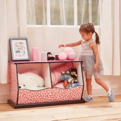Kids Teamson Fantasy Fields Fashion Leopard Prints Miranda Toy Cubby Storage, Pink/Black -FINAL SALE