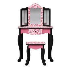 Kids Teamson Fantasy Fields Gisele Leopard Print Kids Vanity Table & Stool, Black & Pink