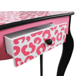 Kids Teamson Fantasy Fields Gisele Leopard Print Kids Vanity Table & Stool, Black & Pink