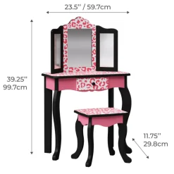 Kids Teamson Fantasy Fields Gisele Leopard Print Kids Vanity Table & Stool, Black & Pink