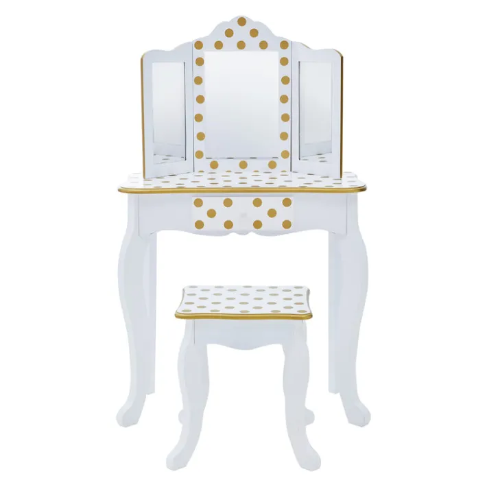 Kids Teamson Fantasy Fields Gisele Polka Dot Kids Vanity Table & Stool, White & Gold