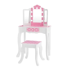 Kids Teamson Fantasy Fields Gisele Polka Dot Kids Vanity Table & Stool with LED, White & Pink