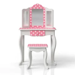 Kids Teamson Fantasy Fields Gisele Polka Dot Kids Vanity Table & Stool, White & Pink