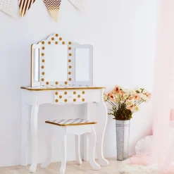 Kids Teamson Fantasy Fields Gisele Polka Dot Kids Vanity Table & Stool, White & Gold