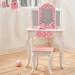 Kids Teamson Fantasy Fields Gisele Polka Dot Kids Vanity Table & Stool, White & Pink