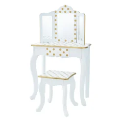 Kids Teamson Fantasy Fields Gisele Polka Dot Kids Vanity Table & Stool, White & Gold