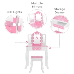 Kids Teamson Fantasy Fields Gisele Polka Dot Kids Vanity Table & Stool with LED, White & Pink