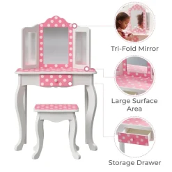 Kids Teamson Fantasy Fields Gisele Polka Dot Kids Vanity Table & Stool, White & Pink