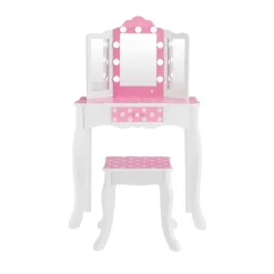 Kids Teamson Fantasy Fields Gisele Polka Dot Kids Vanity Table & Stool with LED, White & Pink