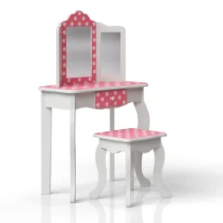 Kids Teamson Fantasy Fields Gisele Polka Dot Kids Vanity Table & Stool, White & Pink
