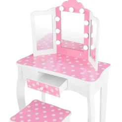 Kids Teamson Fantasy Fields Gisele Polka Dot Kids Vanity Table & Stool with LED, White & Pink