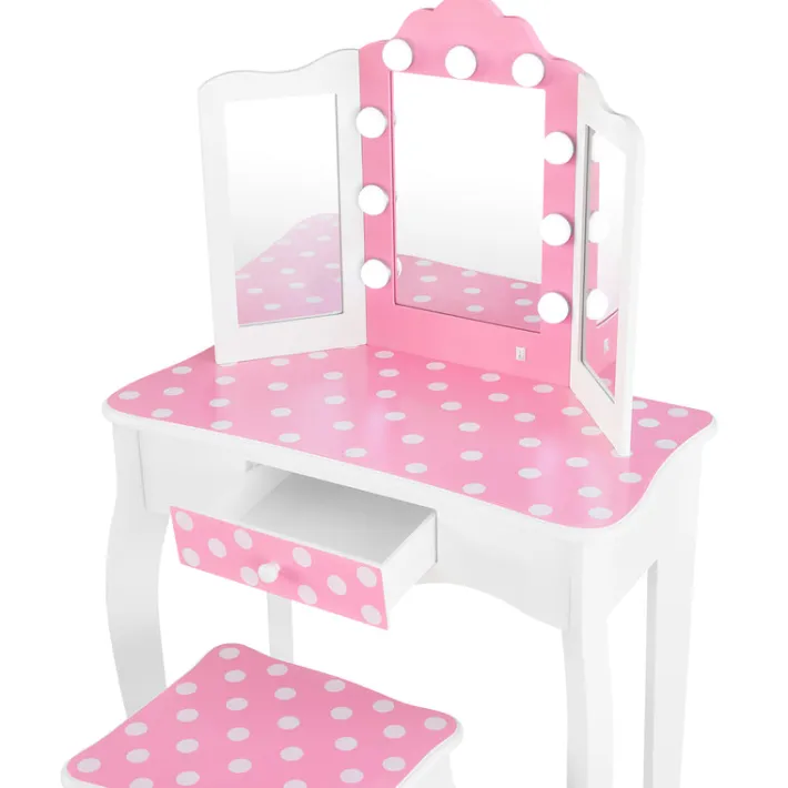 Kids Teamson Fantasy Fields Gisele Polka Dot Kids Vanity Table & Stool with LED, White & Pink
