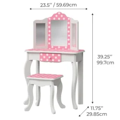 Kids Teamson Fantasy Fields Gisele Polka Dot Kids Vanity Table & Stool, White & Pink