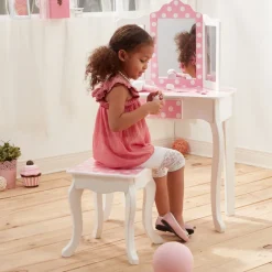 Kids Teamson Fantasy Fields Gisele Polka Dot Kids Vanity Table & Stool, White & Pink