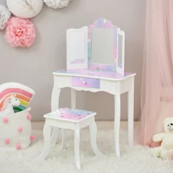 Kids Teamson Fantasy Fields Gisele Starry Sky Kids Vanity Table & Stool, White & Lavender