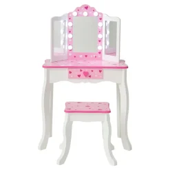 Kids Teamson Fantasy Fields Gisele Sweethearts Kids Vanity Table & Stool w/ LED, White & Pink