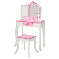Kids Teamson Fantasy Fields Gisele Sweethearts Kids Vanity Table & Stool w/ LED, White & Pink