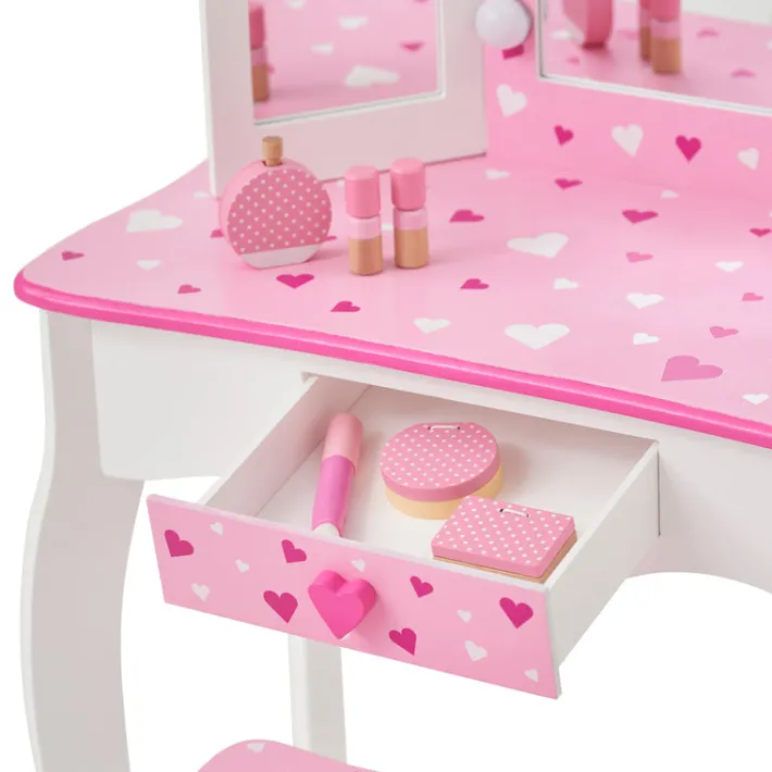 Kids Teamson Fantasy Fields Gisele Sweethearts Kids Vanity Table & Stool w/ LED, White & Pink