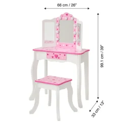 Kids Teamson Fantasy Fields Gisele Sweethearts Kids Vanity Table & Stool w/ LED, White & Pink