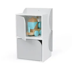 Kids Teamson Fantasy Fields Kids Biscay Bricks Square Table and Two Chair Cubes with Underneath Storage, Gray/White- FINAL SALE