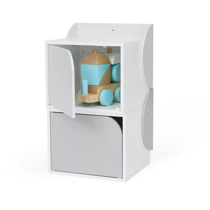 Kids Teamson Fantasy Fields Kids Biscay Bricks Square Table and Two Chair Cubes with Underneath Storage, Gray/White- FINAL SALE