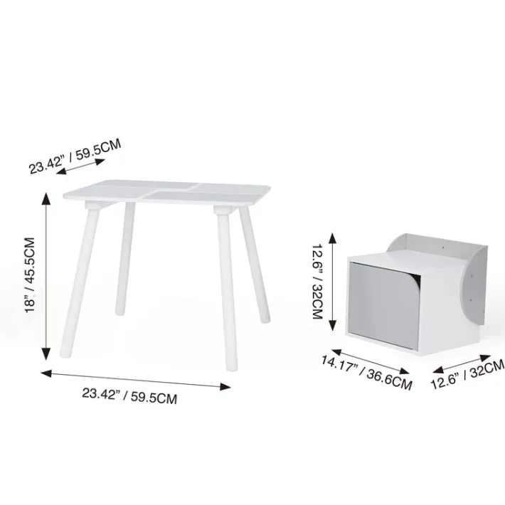Kids Teamson Fantasy Fields Kids Biscay Bricks Square Table and Two Chair Cubes with Underneath Storage, Gray/White- FINAL SALE