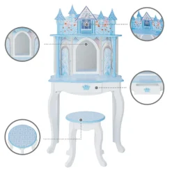 Kids Teamson Fantasy Fields Kids Dreamland Castle Vanity Set with Chair and Accessories, White/Blue