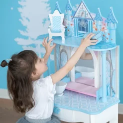 Kids Teamson Fantasy Fields Kids Dreamland Castle Vanity Set with Chair and Accessories, White/Blue