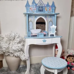 Kids Teamson Fantasy Fields Kids Dreamland Castle Vanity Set with Chair and Accessories, White/Blue