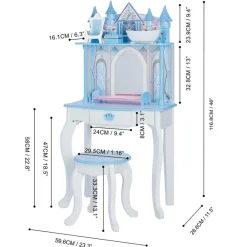 Kids Teamson Fantasy Fields Kids Dreamland Castle Vanity Set with Chair and Accessories, White/Blue