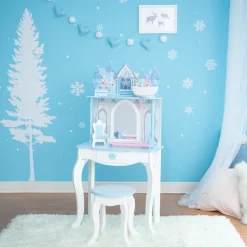 Kids Teamson Fantasy Fields Kids Dreamland Castle Vanity Set with Chair and Accessories, White/Blue