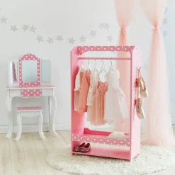 Kids Teamson Fantasy Fields Kids Polka Dots Clothing Rack with Storage, Pink- FINAL SALE