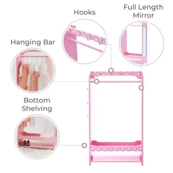 Kids Teamson Fantasy Fields Kids Polka Dots Clothing Rack with Storage, Pink- FINAL SALE