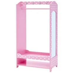 Kids Teamson Fantasy Fields Kids Polka Dots Clothing Rack with Storage, Pink- FINAL SALE