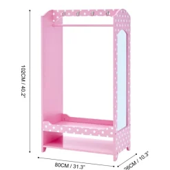 Kids Teamson Fantasy Fields Kids Polka Dots Clothing Rack with Storage, Pink- FINAL SALE
