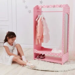 Kids Teamson Fantasy Fields Kids Polka Dots Clothing Rack with Storage, Pink- FINAL SALE