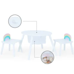 Kids Teamson Fantasy Fields Kids Round Play Table with Center Mesh Storage and Two Rainbow Chairs, White- FINAL SALE