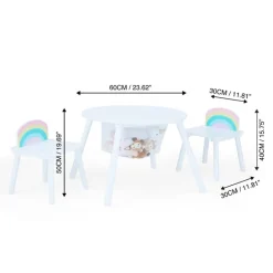 Kids Teamson Fantasy Fields Kids Round Play Table with Center Mesh Storage and Two Rainbow Chairs, White- FINAL SALE