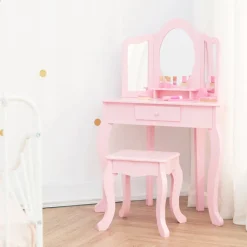Kids Teamson Fantasy Fields Lady Alessandra Kids Corner Vanity Table & Stool, Pink
