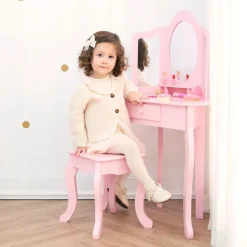 Kids Teamson Fantasy Fields Lady Alessandra Kids Corner Vanity Table & Stool, Pink